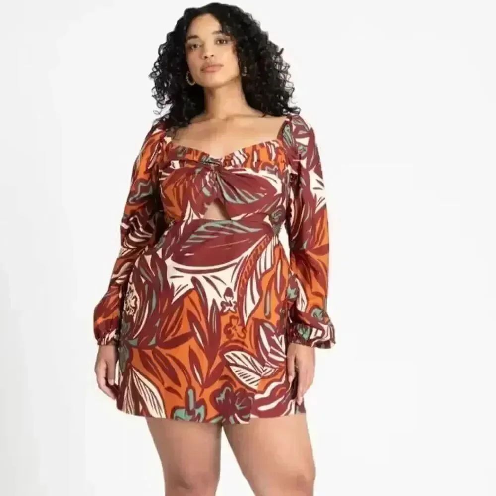 NWT Eloquii Plus Size 18 Long Sleeve Cotton Skort Romper with Cutout & Pockets